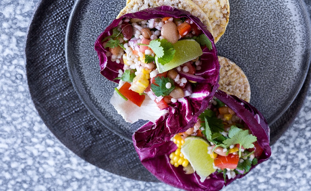 Leftovers for lunch. CORN THINS with vegetable mix & radicchio lettuce