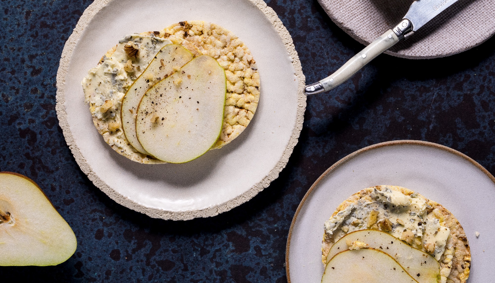 Blue Cheese, Pear & Walnut on CORN THINS slices