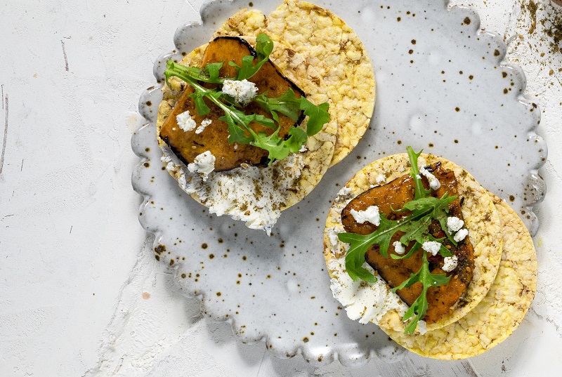 Goats Cheese, Roast Pumpkin, Rocket & Zaatar on CORN THINS slices