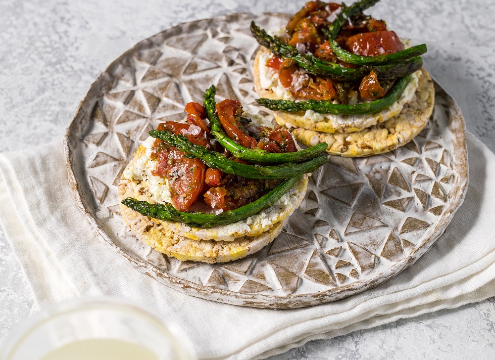 Ricotta, Sundried Tomato & asparagus on CORN THINS slices