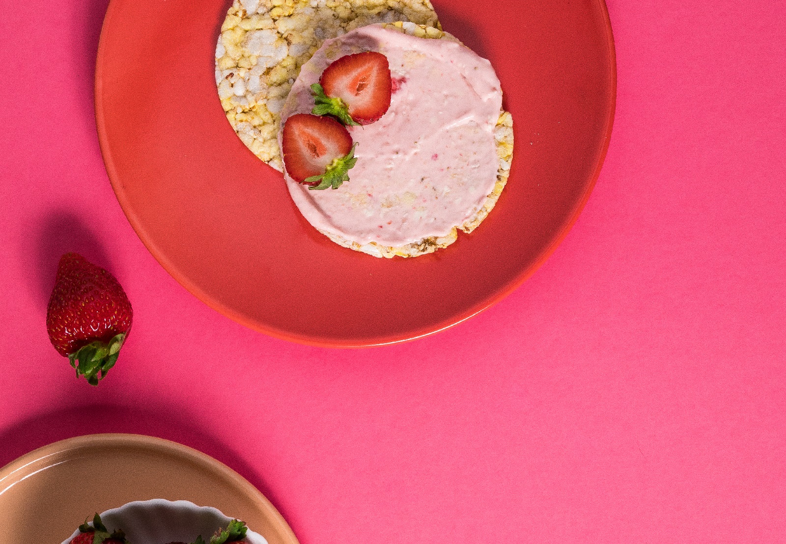 Strawberries & creamed cheese on CORN THINS slices as a snack