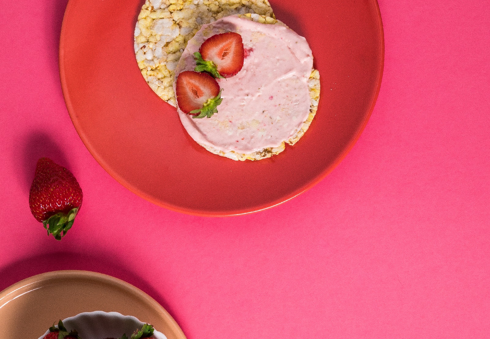 Strawberries & creamed cheese on CORN THINS slices as a snack