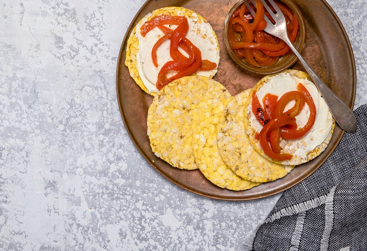 Cream Cheese & Charred Capsicum on CORN THINS slices for lunch