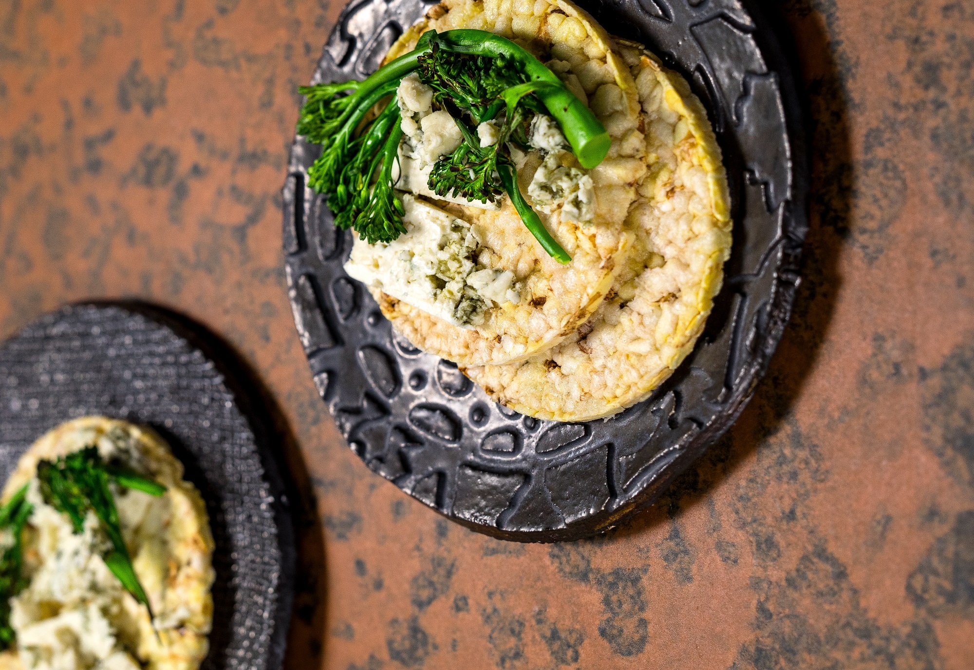 Blue Cheese & Charred Broccolini on CORN THINS slices