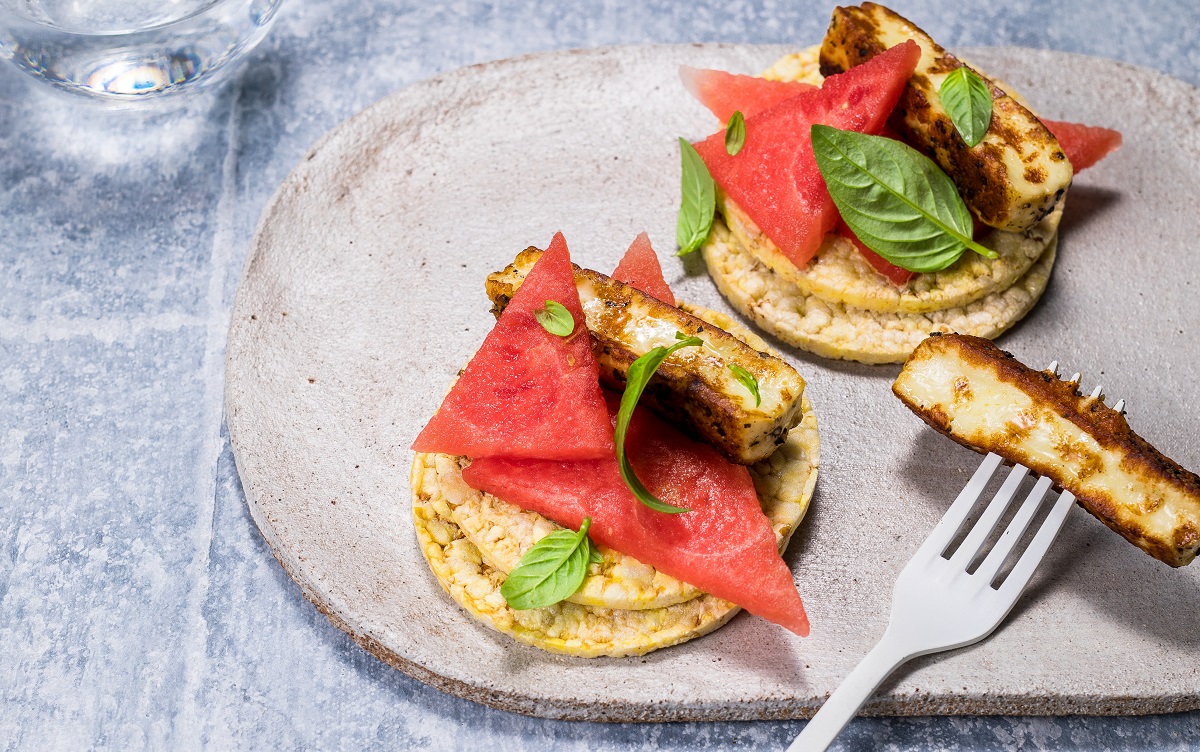 Watermelon & Haloumi on CORN THINS slices