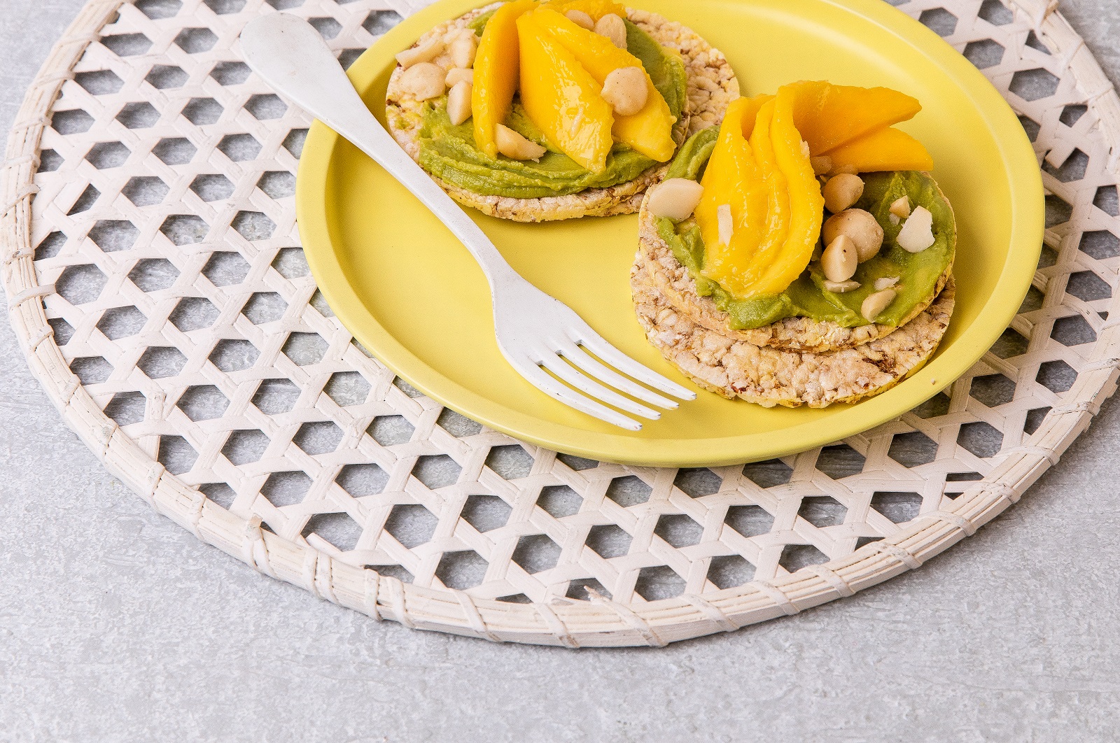 Mango, Avocado & Macadamia for breakfast on Corn Thins slices
