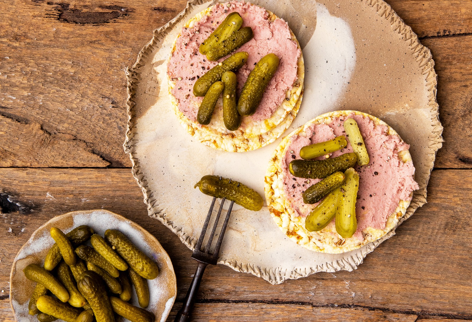 Liverwurst & Cornichons on Corn Thins slices as a snack or for entertaining