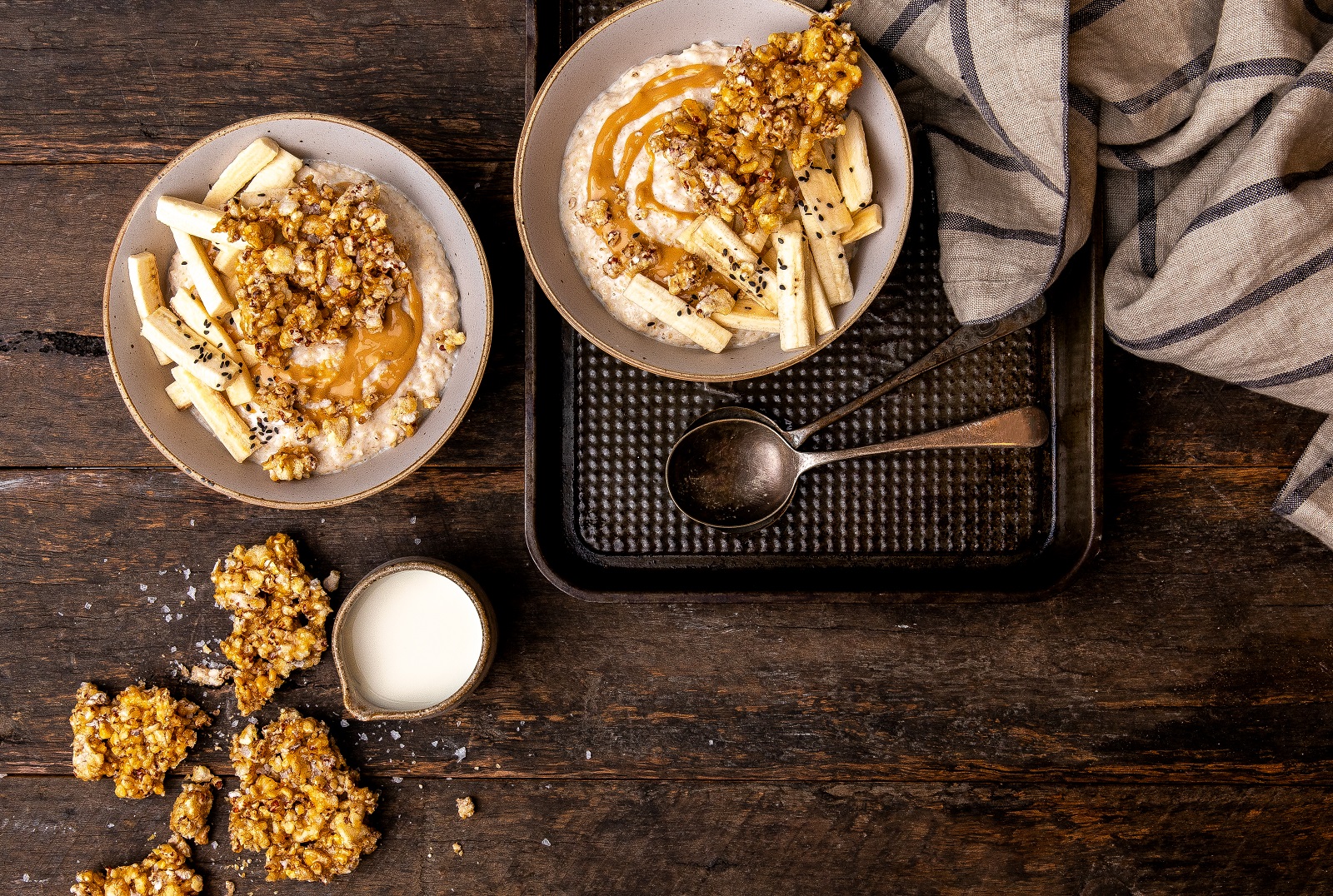 Ancient Grains Brittle with Nut Butter & Banana Porridge using Corn Thins or Ancient Grains slices - Vegetarian