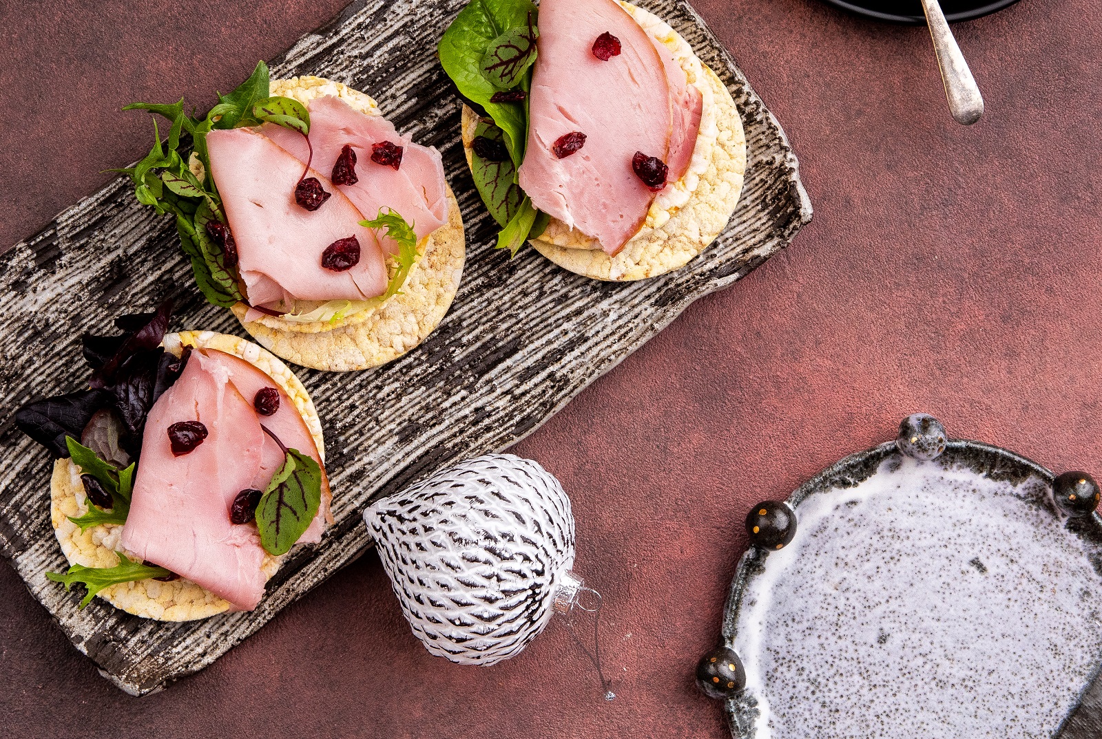 Leftover Ham, Salad & Dried Cranberries on CORN THINS slices for lunch