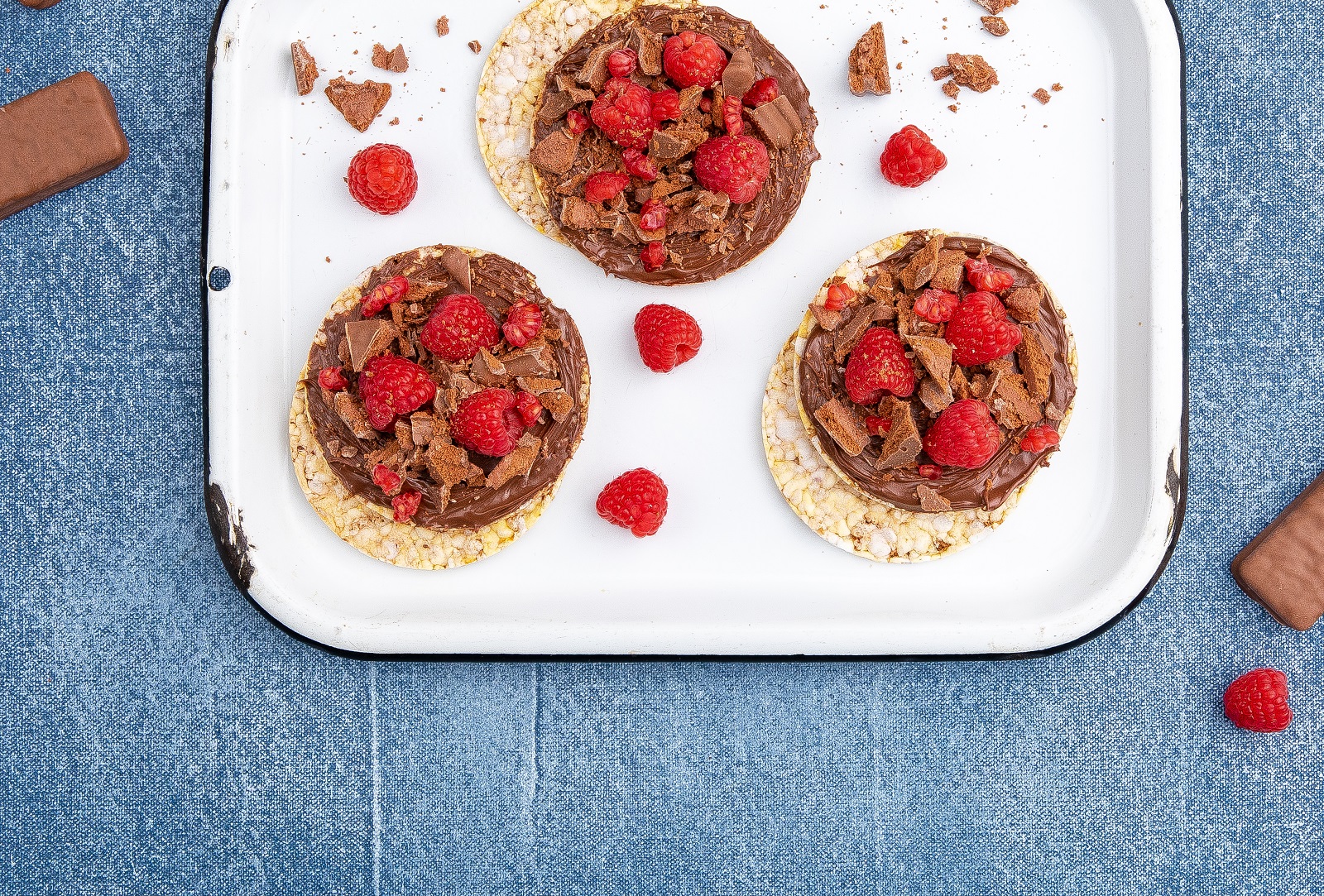 Tim Tams, Raspberries & Nutella on Corn Thins slices