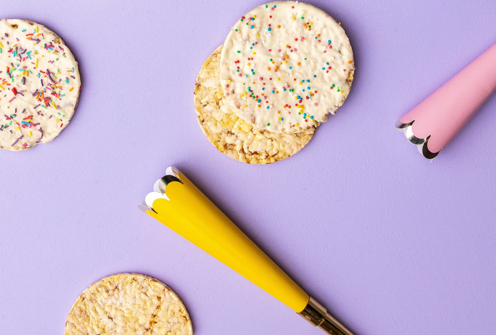 Corn Thins slices coated with White Chocolate & 100 & 1000'S sprinkles