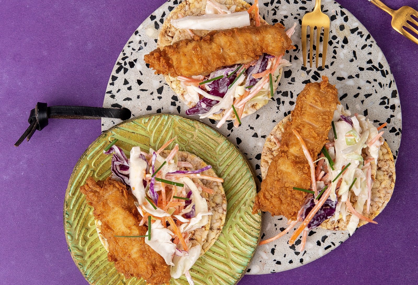 Crispy Chicken & Coleslaw on CORN THINS slices for lunch