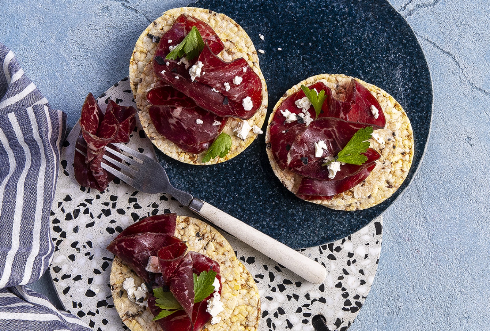 Bresaola, Danish Feta & Parsley on Corn Thins slices for lunch