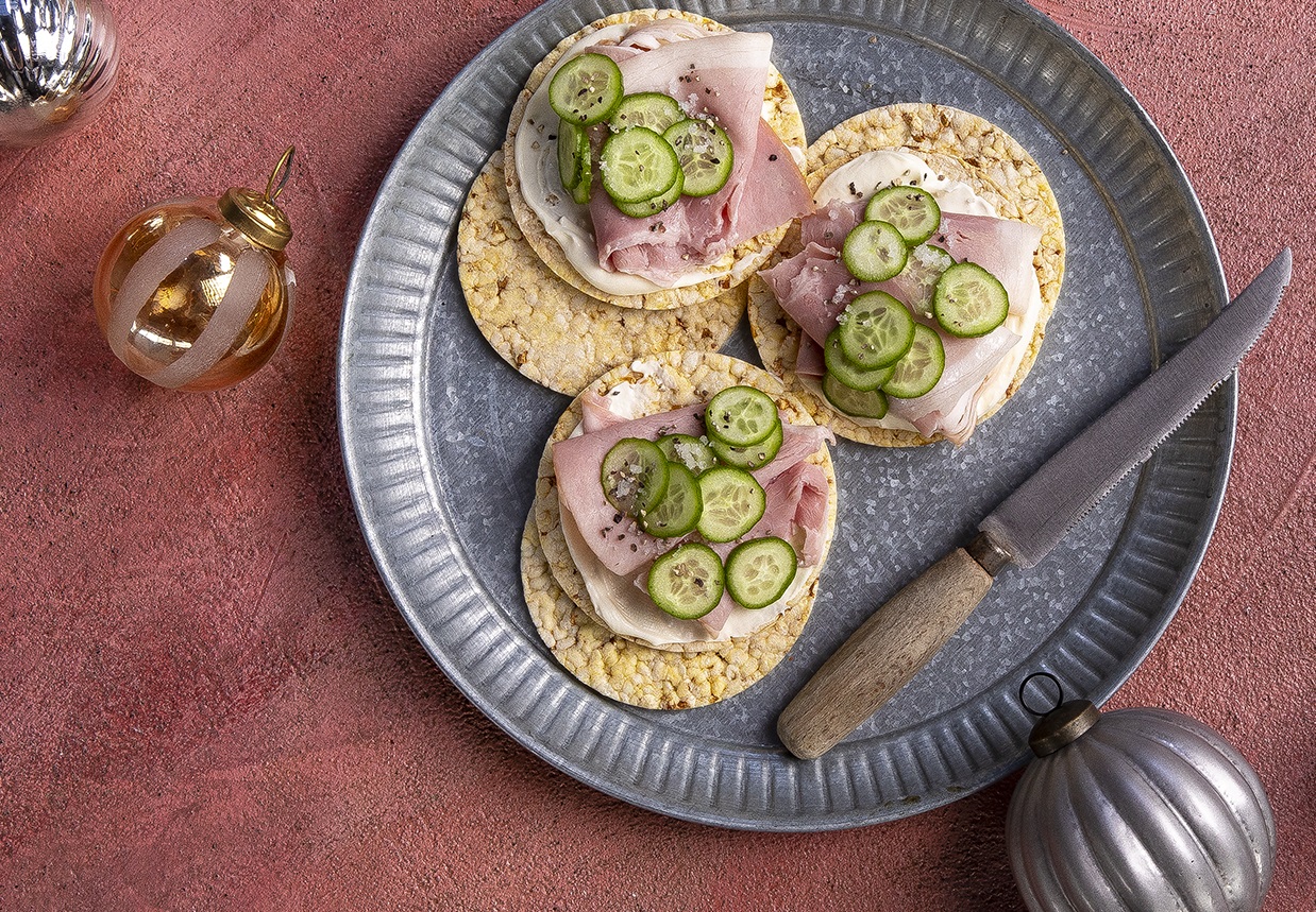 Cream Cheese, Ham & Cucumber on CORN THINS slices