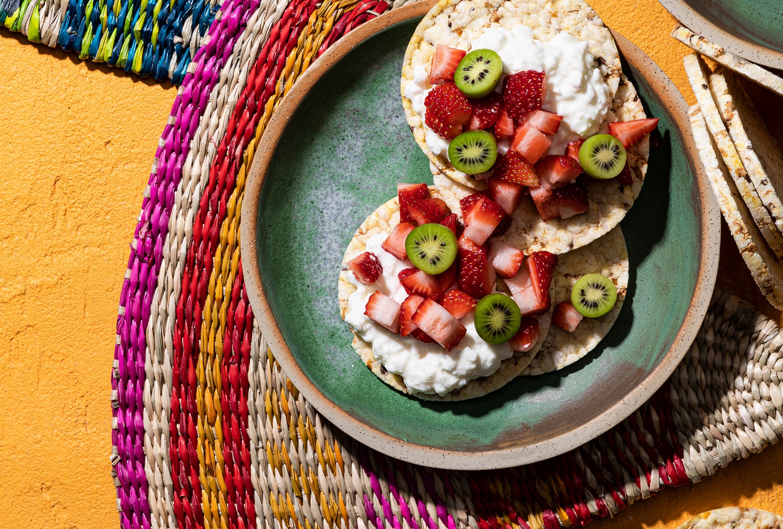 Cottage Cheese, Strawberry & Kiwiberry on Corn Thins slices