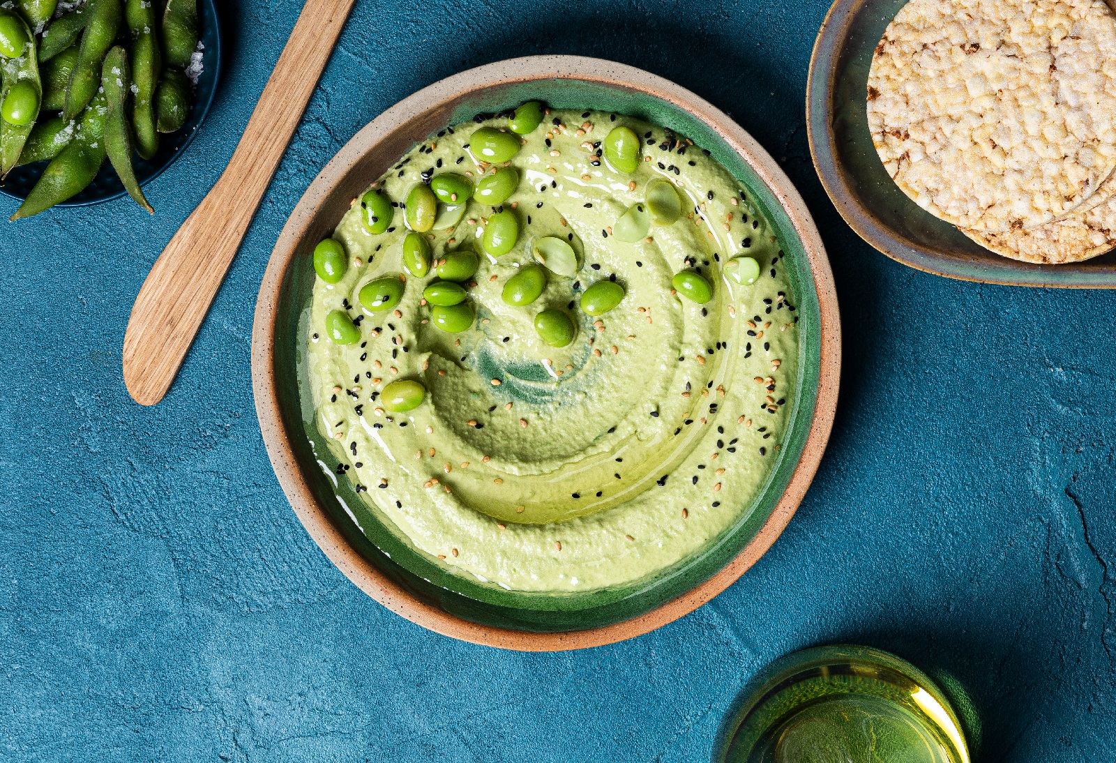 Edamame hommus with CORN THINS slices