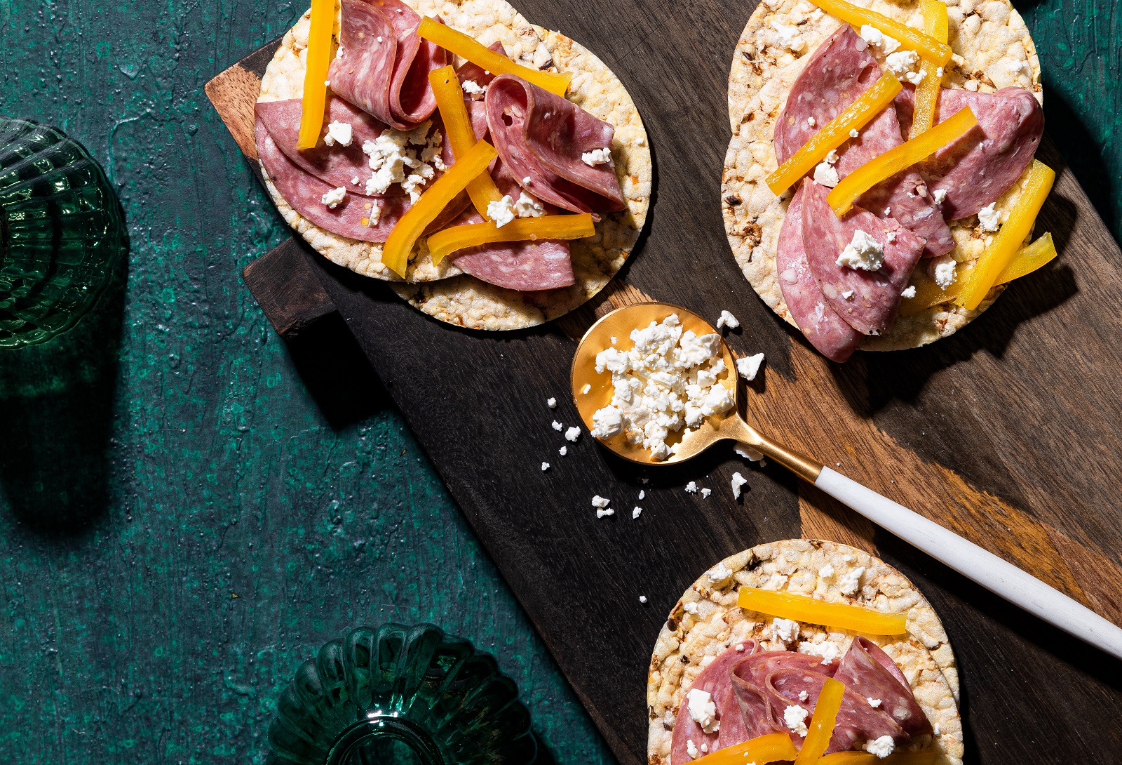 Salami, Capsicum & Feta on Corn Thins slices