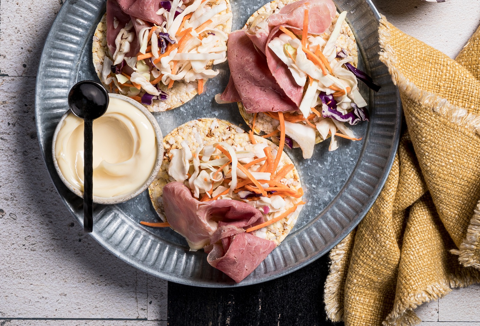 Corned Beef, Coleslaw & Mayo on Corn Thins slices