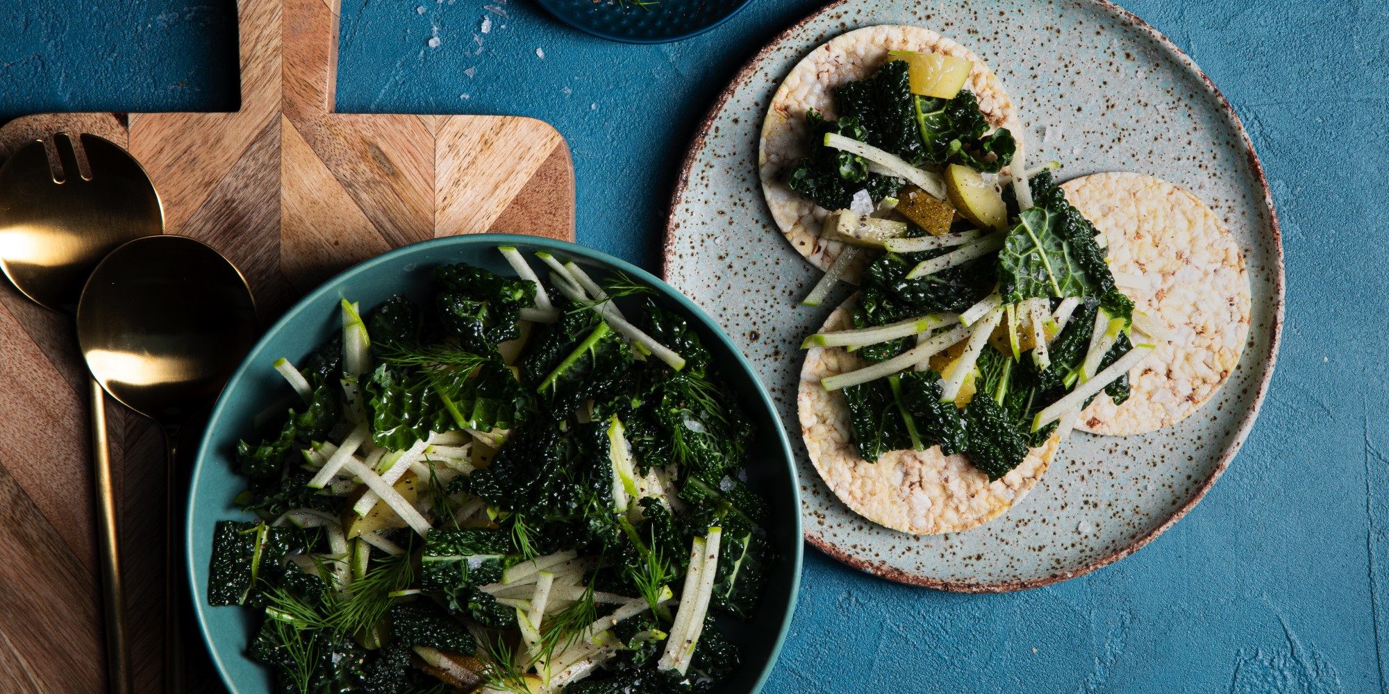 Apple, kiwifruit & Kale salad on Corn Thins slices