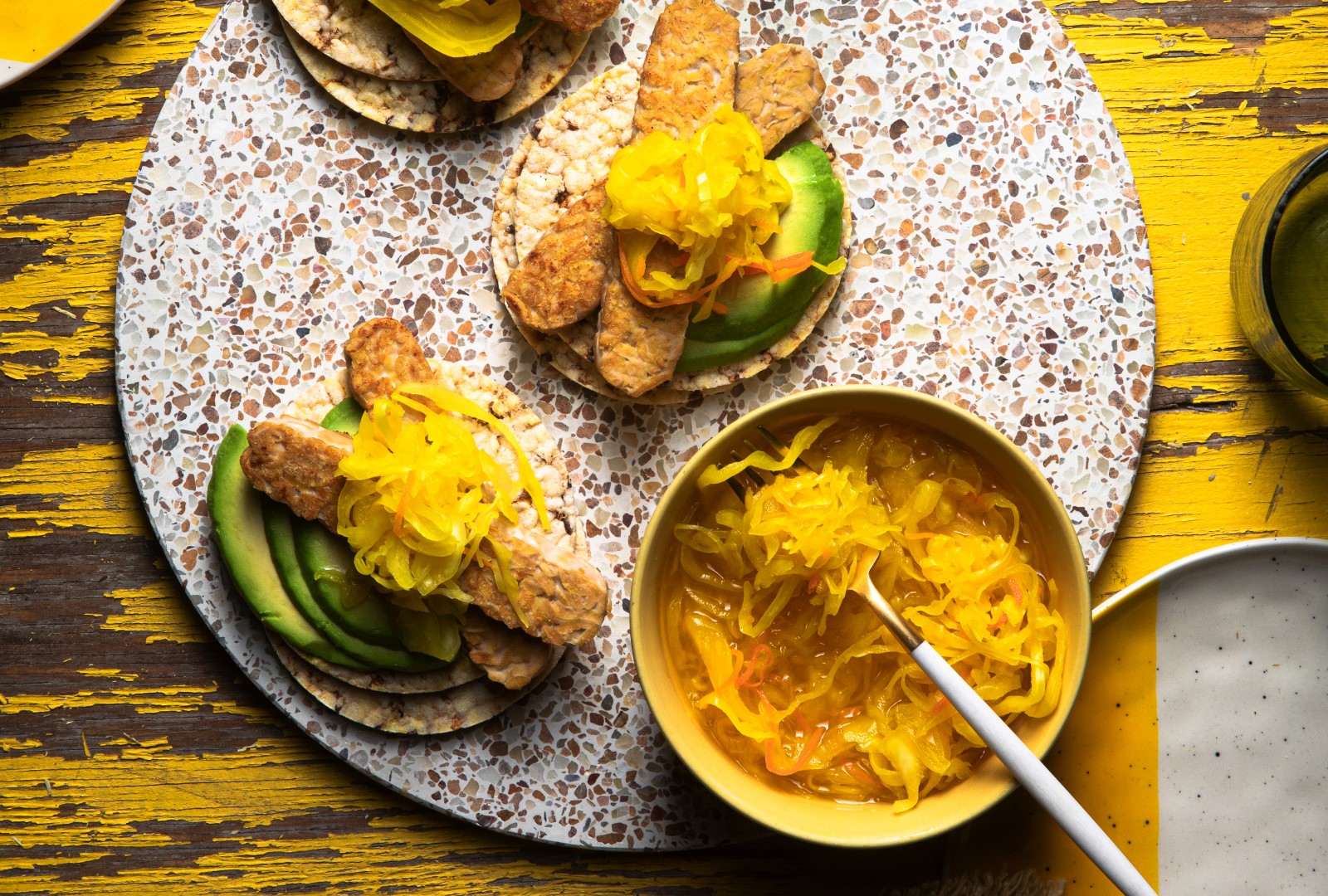 Avocado, Tempeh & Saurkraut on CORN THINS slices