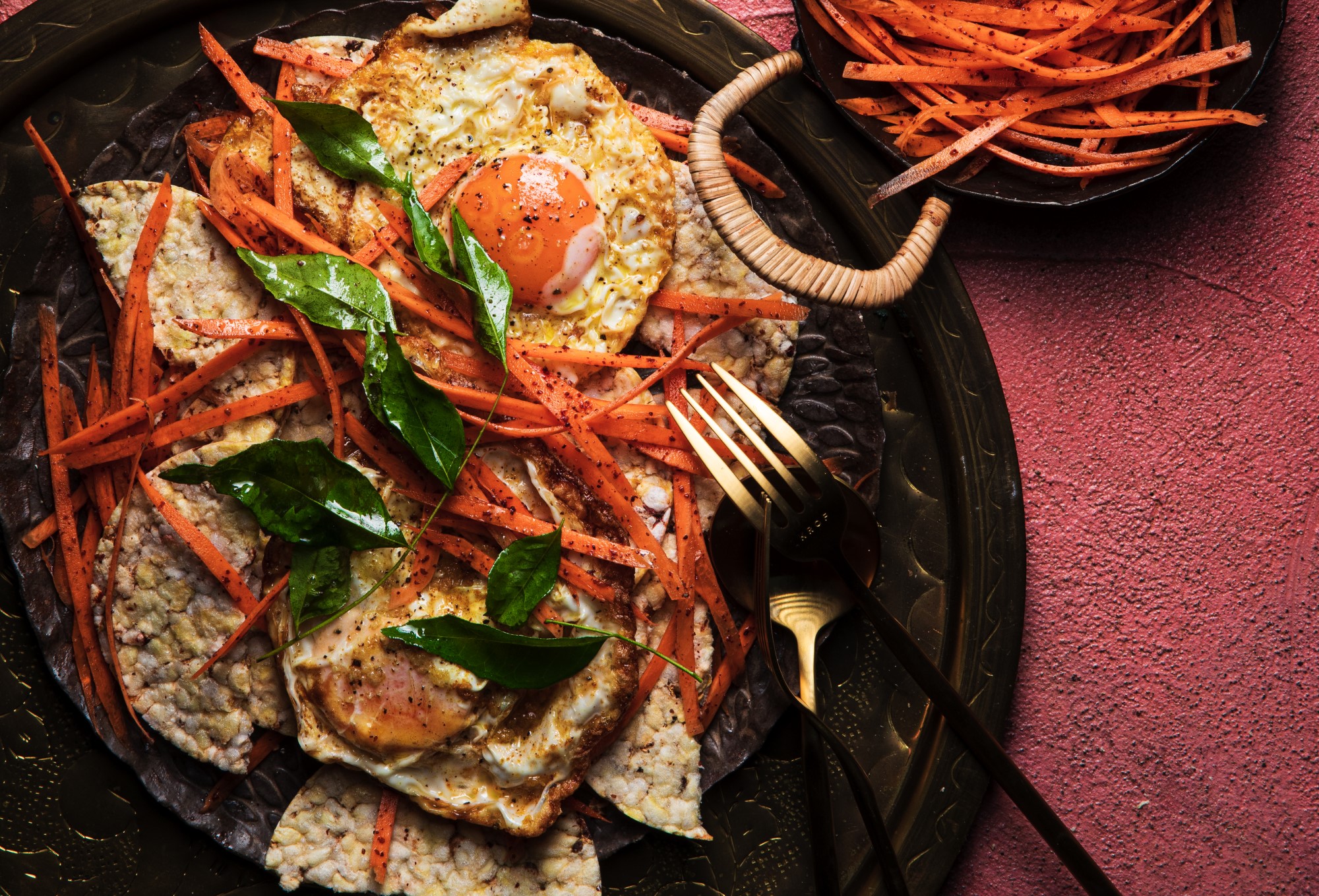 Curried Fried Egg & Pickled Carrot on CORN THINS slices