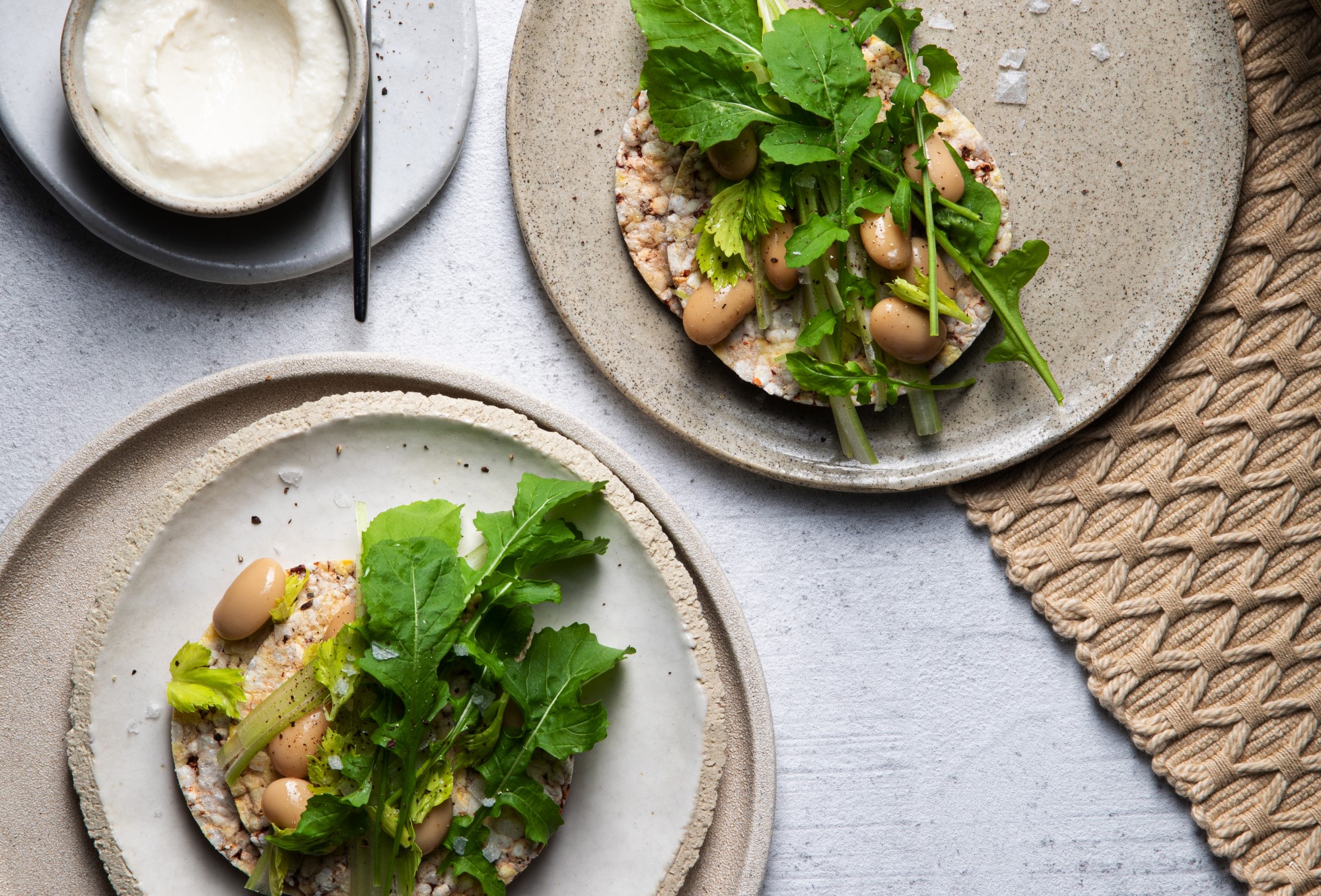 Garlic Dip, Celery & Bean Salad on CORN THINS slices