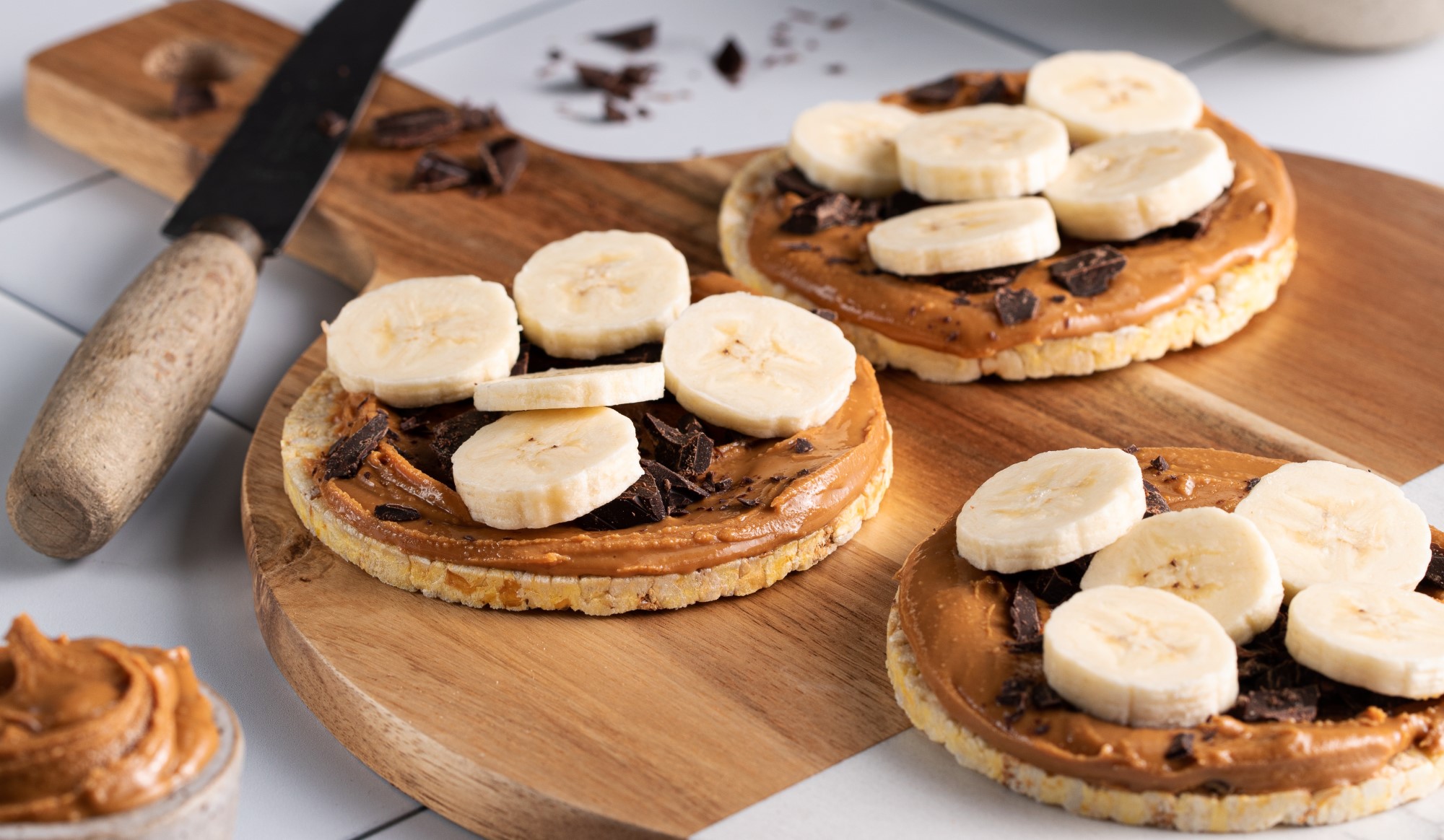 Chocolate, peanut butter & banana on Corn Thins slices