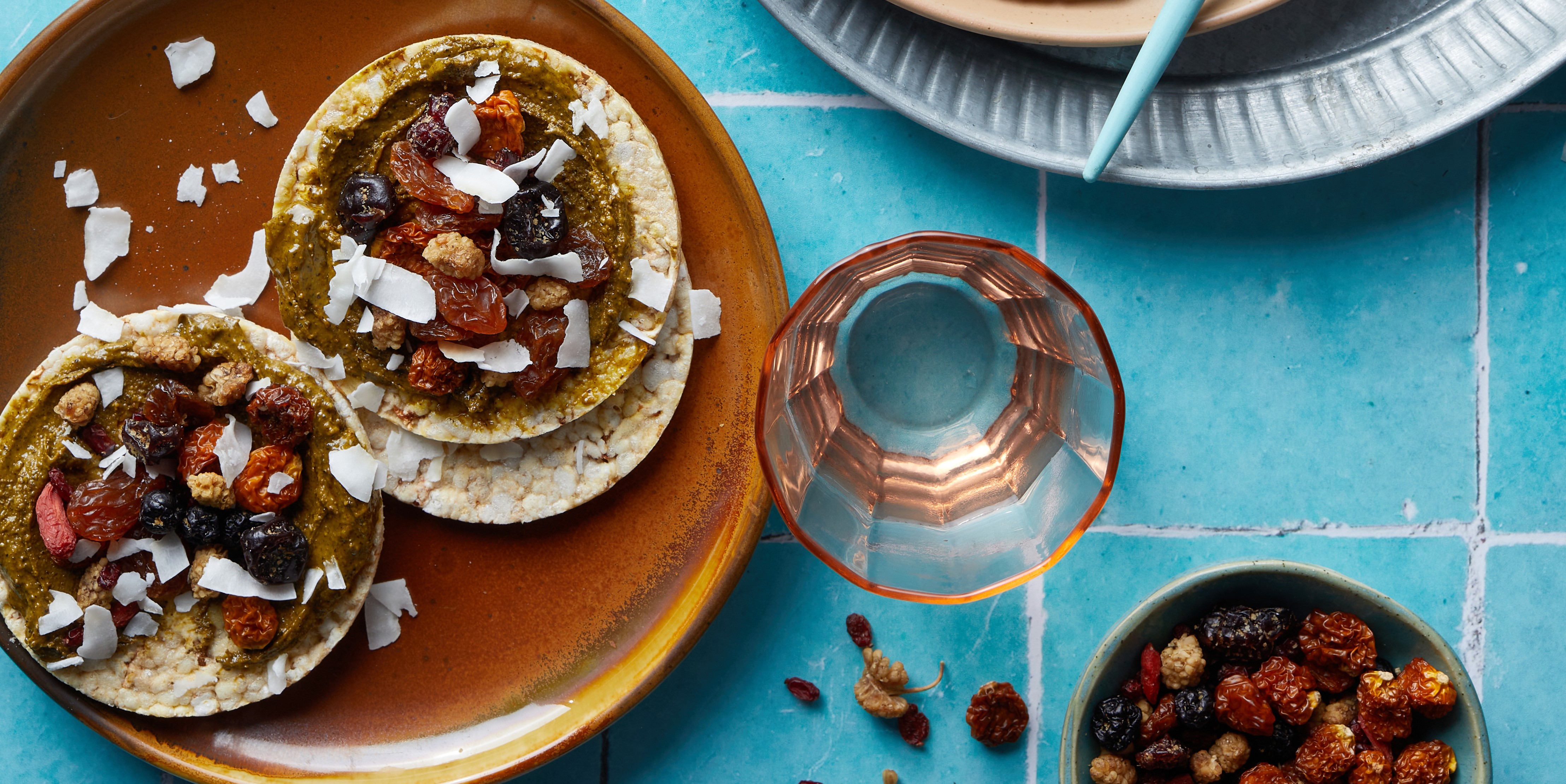 Pistachio Butter & Dried Fruit on Corn Thins slices