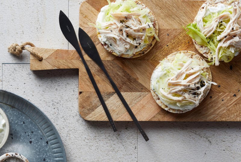 Tzatziki, Lettuce & Roast Chicken on Corn Thins slices