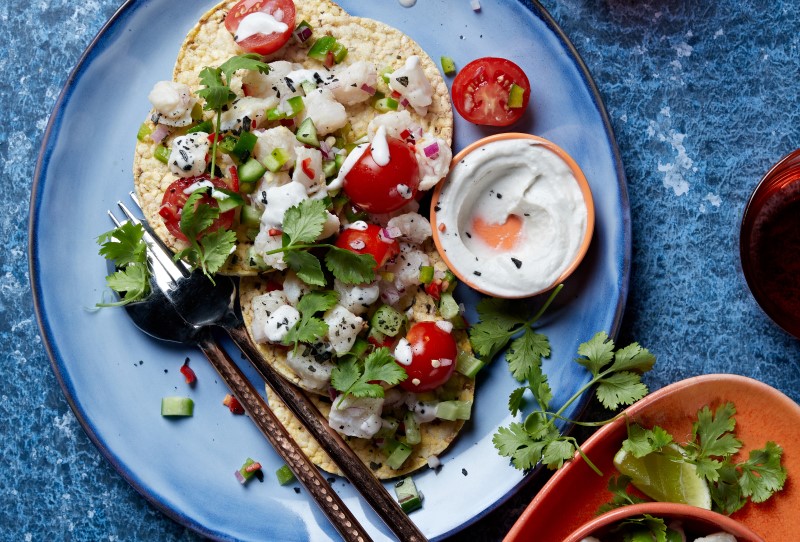 Ceviche on Corn Thins slices