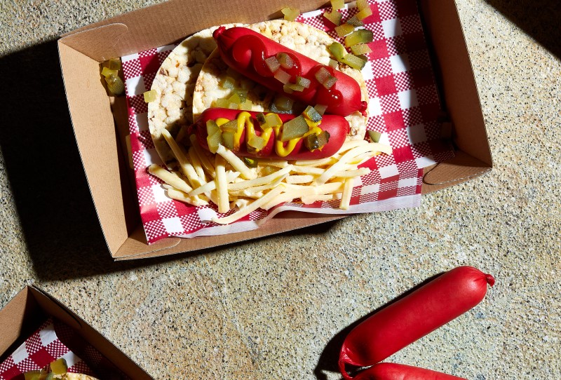 Hot Dog using Corn Thins slices