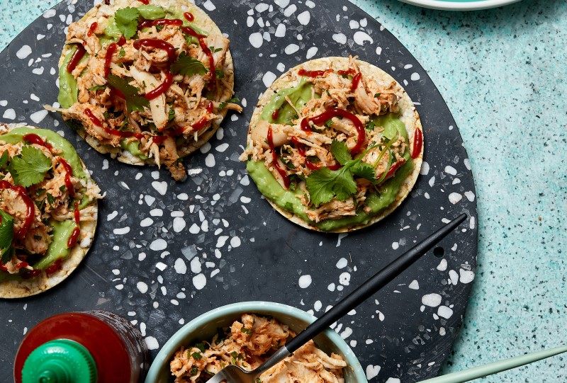 Sriracha Chicken, Guacamole & Coriander on Corn Thins slices