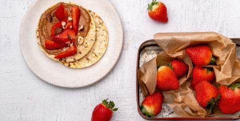 Strawberry, Hazelnut Butter on Corn Thins slices