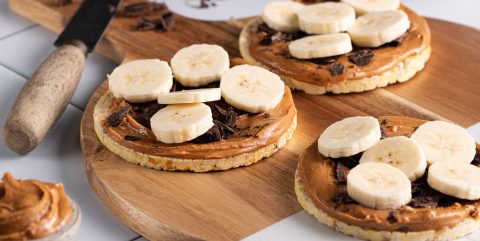 Chocolate, peanut butter & banana on Corn Thins slices
