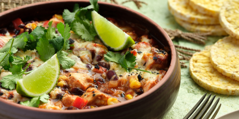 Chicken and cheese Mexican bean mix with Corn Thins slices