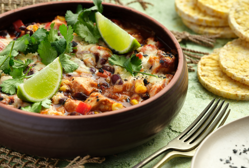 Chicken & Cheese Mexican Bean Mix with Corn Thins slices