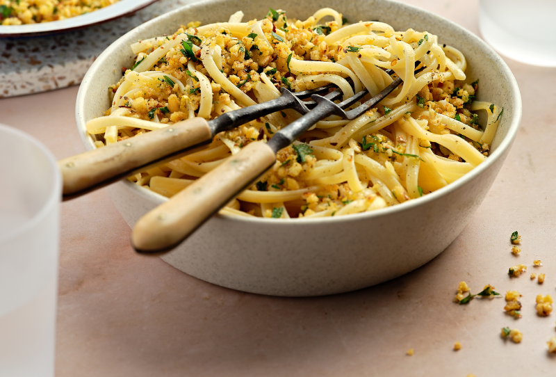 Lemon Linguine with Corn Thins Pangrattato