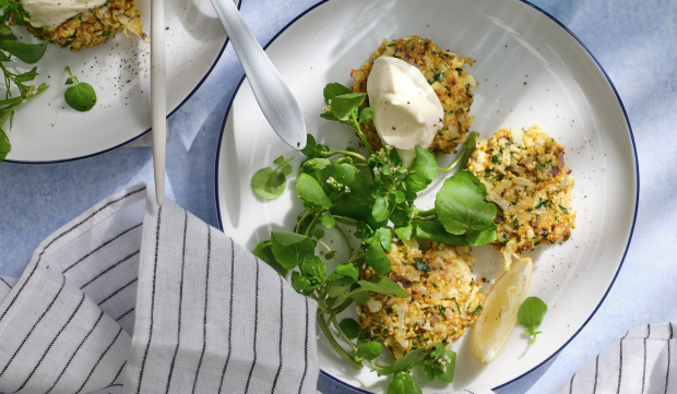 Corn Thins Cauliflower fritters on Corn Thins slices