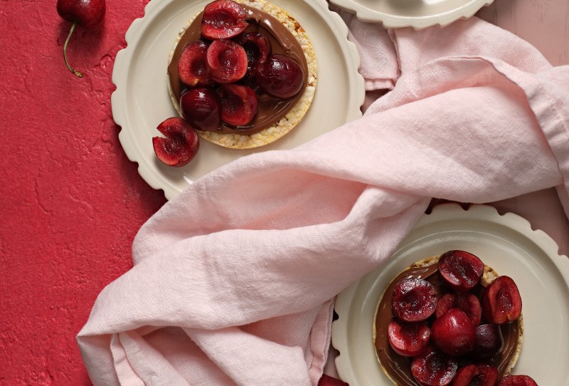 Nutella & Cherries on Corn Thins slices