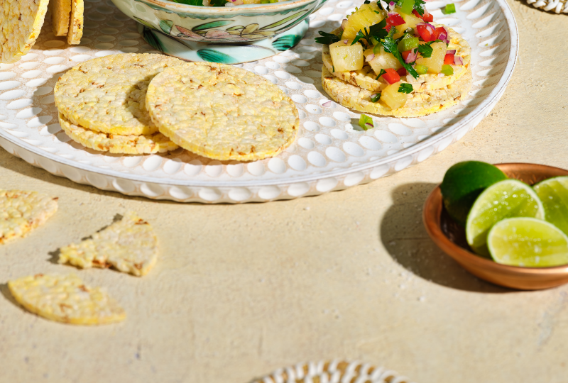 Corn Thins slices with Pineapple salsa