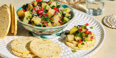 Pineapple salsa on Corn Thins slices