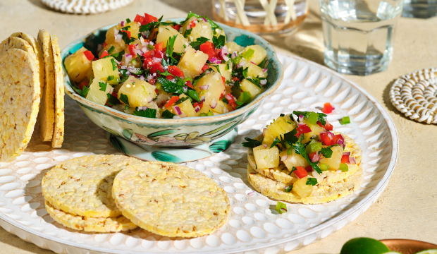 Pineapple Salsa on Corn Thins slices