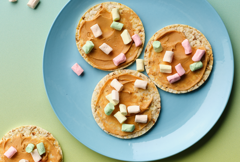 Peanut Butter & Marshmallows on Corn Thins slices