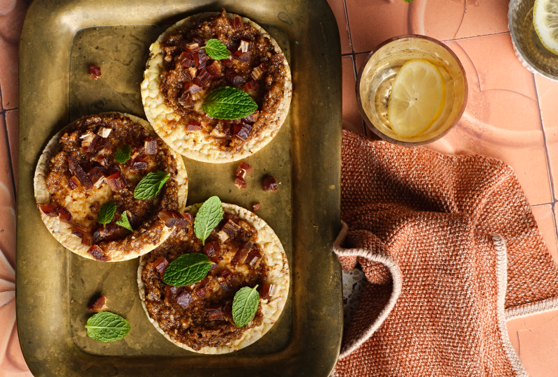 Moroccan Raisin Spread & Dates on Corn Thins slices