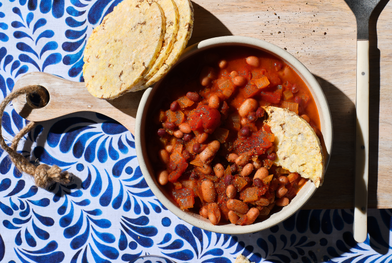 One Pot Beans with Corn Thins slices