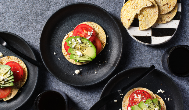 tomato, avocado & feta on a Corn Thins slice