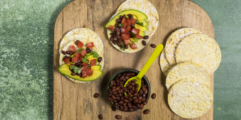 avo, tomato, black bean & coriander on Corn Thins slices