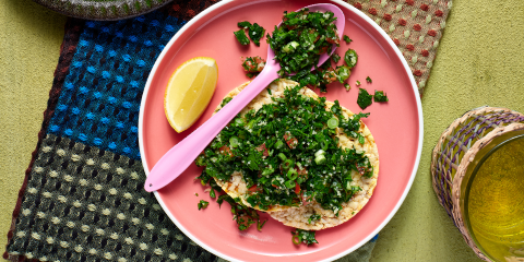 Corn Thins slices topped with Tabouli
