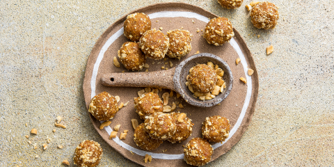 Peanut Butter protein balls using Corn Thins slices