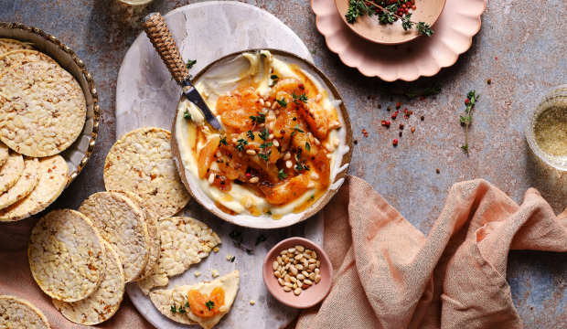 Whipped Brie with grilled marmalade & mandarin dip with Corn Thins slices